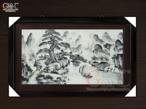 Tranh sứ cao cấp vẽ cảnh Sơn Thủy Hữu Tình, 60x90cm