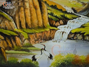 Tranh sứ cao cấp vẽ cảnh Sơn Thủy Hữu Tình, 68x128cm
