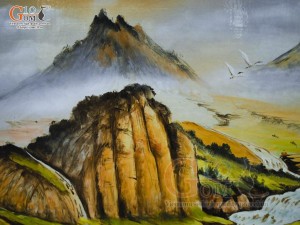 Tranh sứ cao cấp vẽ cảnh Sơn Thủy Hữu Tình, 68x128cm