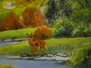 Tranh sứ cao cấp vẽ cảnh Sơn Thủy Hữu Tình, 68x128cm