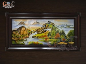 Tranh sứ cao cấp vẽ cảnh Sơn Thủy Hữu Tình, 68x128cm Tranh sứ cao cấp vẽ cảnh Sơn Thủy Hữu Tình, 68x128cm
