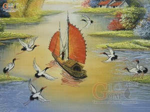 Tranh sứ cao cấp vẽ cảnh Sơn Thủy Hữu Tình, 68x97cm