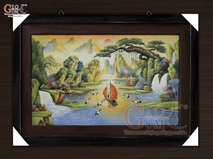 Tranh sứ cao cấp vẽ cảnh Sơn Thủy Hữu Tình, 68x97cm