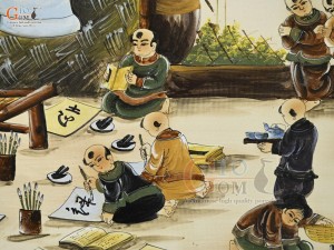 Tranh sứ cao cấp vẽ cảnh Thày Đồ Dạy Chữ, 60x90cm