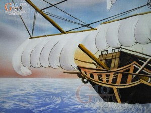 Tranh sứ cao cấp vẽ cảnh Thuận Buồm Xuôi Gió, 68x128cm