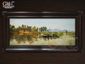 Tranh sứ cao cấp vẽ cảnh chèo thuyền, 68x128cm Tranh sứ cao cấp vẽ cảnh chèo thuyền, 68x128cm
