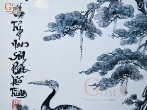Tranh sứ cao cấp vẽ cảnh Tùng Hạc - Thọ Tỷ Nam Sơn, 68x128cm