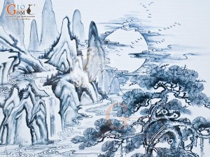 Tranh sứ cao cấp vẽ cảnh Tùng Hạc - Thọ Tỷ Nam Sơn, 68x128cm