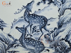 Tranh sứ cao cấp vẽ cảnh Tùng Hươu - Vinh Hoa Phú Quý, 68x128cm