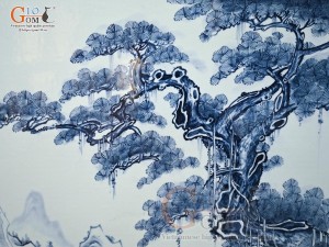 Tranh sứ cao cấp vẽ cảnh Tùng Hươu - Vinh Hoa Phú Quý, 68x128cm