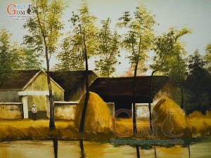 Tranh sứ cao cấp vẽ cảnh ven Sông, 68x128cm