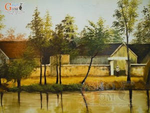 Tranh sứ cao cấp vẽ cảnh ven Sông, 68x128cm
