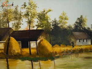 Tranh sứ cao cấp vẽ cảnh ven Sông, 68x128cm