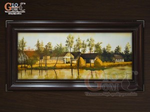 Tranh sứ cao cấp vẽ cảnh ven Sông, 68x128cm Tranh sứ cao cấp vẽ cảnh ven Sông, 68x128cm