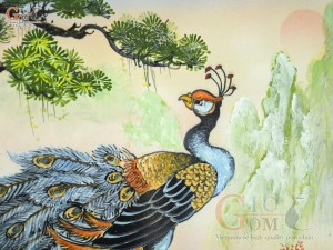 Tranh sứ cao cấp vẽ Công Tùng Phú Quý, 60x90cm