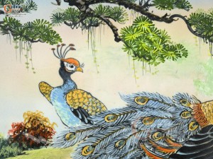 Tranh sứ cao cấp vẽ Công Tùng Phú Quý, 60x90cm