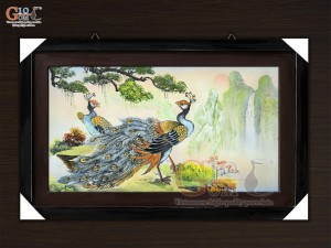 Tranh sứ cao cấp vẽ Công Tùng Phú Quý, 60x90cm