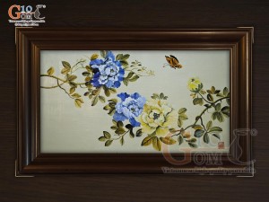 Tranh sứ cao cấp vẽ hoa Phù Dung, 60x90cm Tranh sứ cao cấp vẽ hoa Phù Dung, 60x90cm