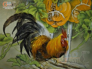 Tranh sứ cao cấp vẽ Kim Kê Đại Cát, 60x90cm