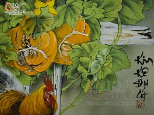 Tranh sứ cao cấp vẽ Kim Kê Đại Cát, 60x90cm