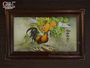 Tranh sứ cao cấp vẽ Kim Kê Đại Cát, 60x90cm Tranh sứ cao cấp vẽ Kim Kê Đại Cát, 60x90cm