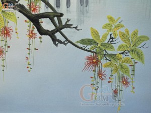 Tranh sứ cao cấp vẽ Tháp Rùa, 60x90cm
