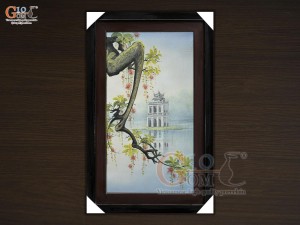 Tranh sứ cao cấp vẽ Tháp Rùa, 60x90cm