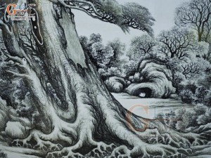 Tranh sứ cổ mặc cao cấp vẽ cảnh Tùng Hạc - Thọ Tỷ Nam Sơn, 68x128cm