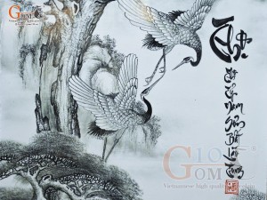 Tranh sứ cổ mặc cao cấp vẽ cảnh Tùng Hạc - Thọ Tỷ Nam Sơn, 68x128cm