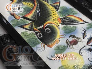 Bộ tranh sứ đắp nổi Lý Ngư Vọng Nguyệt, 87x43cm