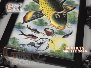 Bộ tranh sứ đắp nổi Lý Ngư Vọng Nguyệt, 87x43cm