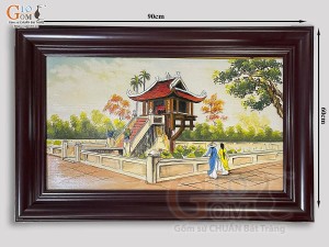 Tranh sứ màu vẽ cảnh Chùa Một Cột, kích thước 90x60cm
