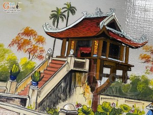 Tranh sứ màu vẽ cảnh Chùa Một Cột, kích thước 90x60cm
