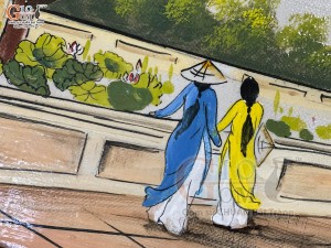 Tranh sứ màu vẽ cảnh Chùa Một Cột, kích thước 90x60cm