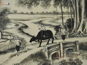 Tranh sứ cao cấp vẽ cảnh Đường về Làng, 60x90cm