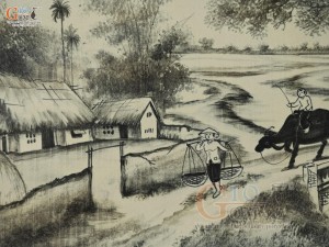 Tranh sứ cao cấp vẽ cảnh Đường về Làng, 60x90cm