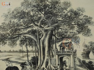 Tranh sứ cao cấp vẽ cảnh Đường về Làng, 60x90cm