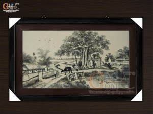 Tranh sứ cao cấp vẽ cảnh Đường về Làng, 60x90cm