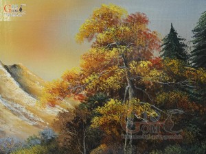 Tranh sứ thủy mặc cao cấp vẽ cảnh Lộc tụ non xanh, 68x128cm