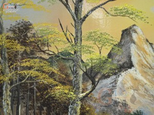 Tranh sứ thủy mặc cao cấp vẽ cảnh Lộc tụ non xanh, 68x128cm