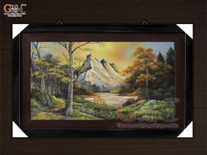 Tranh sứ thủy mặc cao cấp vẽ cảnh Lộc tụ non xanh, 68x128cm