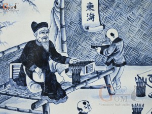 Tranh sứ thủy mặc cao cấp vẽ cảnh Thày Đồ Dạy Chữ, 60x90cm