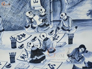 Tranh sứ thủy mặc cao cấp vẽ cảnh Thày Đồ Dạy Chữ, 60x90cm