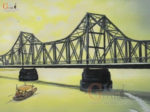 Tranh sứ cao cấp vẽ dáng cầu xưa, 60x90cm