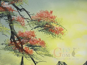 Tranh sứ cao cấp vẽ dáng cầu xưa, 60x90cm