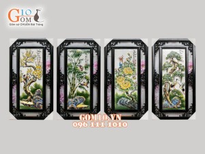 Bộ tranh sứ đắp nổi tứ quý Tùng Cúc Trúc Mai, 75x40cm