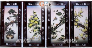 Bộ tranh sứ đắp nổi Tứ Quý dáng huyền, 90x43.5cm