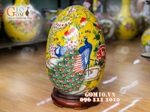 Trứng phong thủy vàng vẽ công đào 28cm