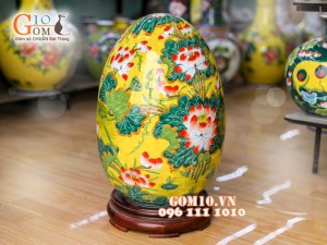 Trứng phong thủy vàng vẽ hoa sen 28cm