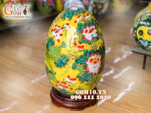 Trứng phong thủy vàng vẽ hoa sen 28cm